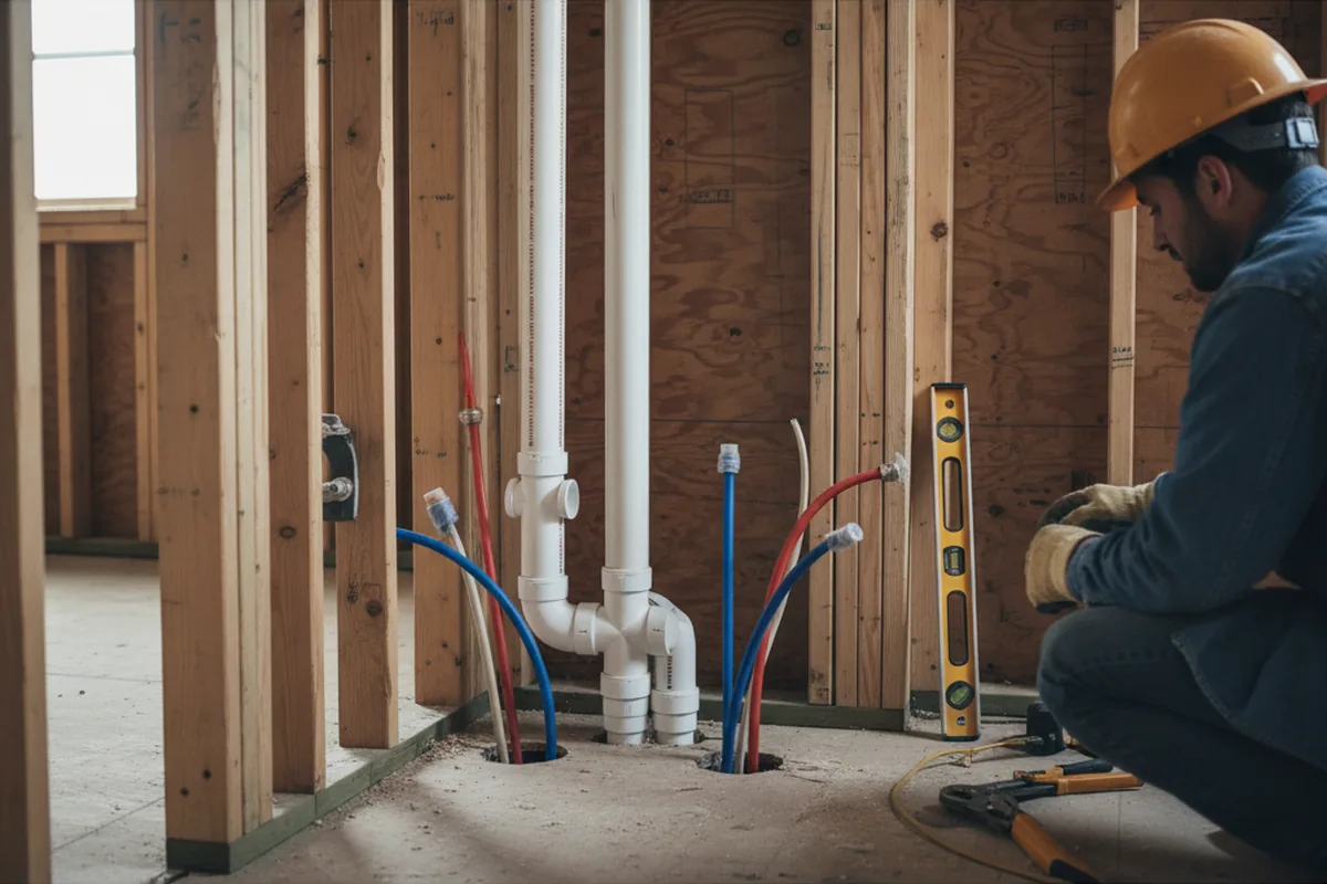 Drain and supply rough-in during Leak Detection in Mallory